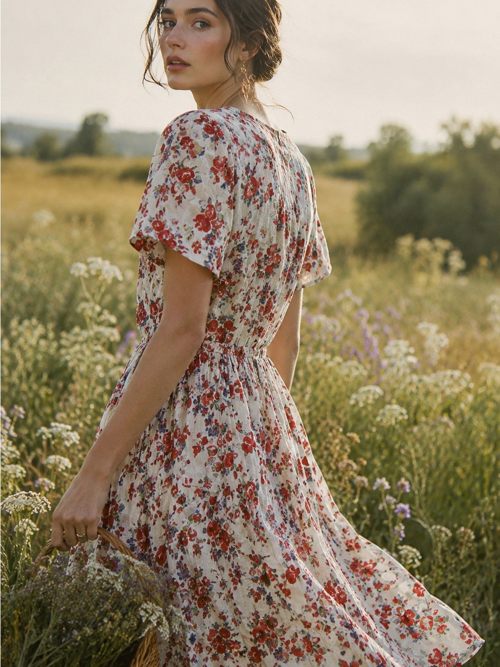 Christy Dawn Red Floral White Maxi Dress Cottagecore Prarie Feminine Small